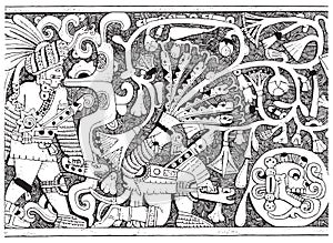 Ancient Mexican design. Set of Aztec labels and elements. Vector set illustration template tattoo.