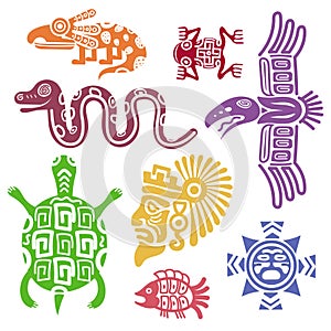 Ancient mexican symbols vector illustration. Mayan culture indian with totem patterns