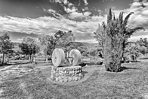 Ancient millstone in the countryside