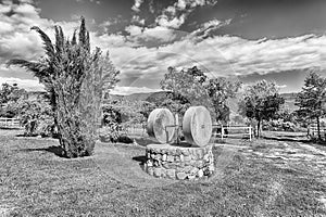 Ancient millstone in the countryside