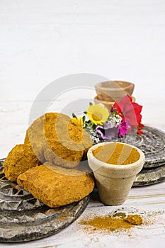 Ancient minerals - ochre stones and powder for spa and natural c