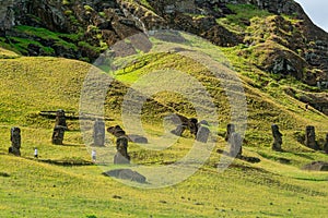 The ancient moai on Easter Island of Chile