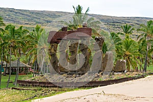 The ancient moai on Easter Island of Chile