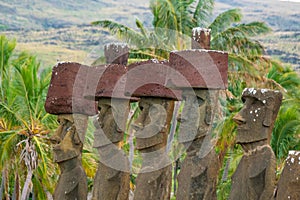 The ancient moai on Easter Island of Chile