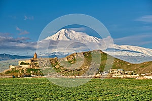 Ancient monastery in front of mountain