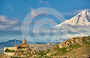 Ancient monastery in front of mountain