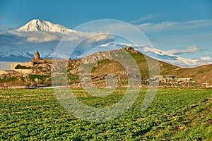 Ancient monastery in front of mountain