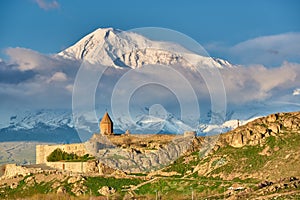 Ancient monastery in front of mountain