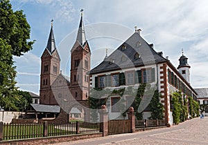 Ancient monastery Seligenstadt, historic baroque building Basilika Saint Marcellinus and Petrus