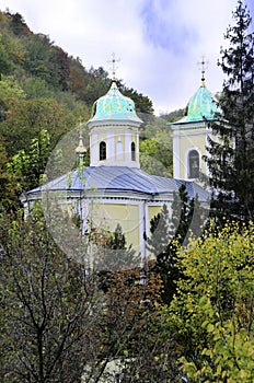 Ancient monastery. Village Saharna. Dome of the church.