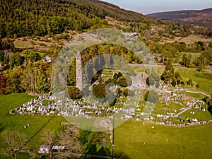 Ancient monasty in Glendalough Wicklow Mountains of Ireland