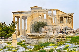 Ancient Monument Porch Caryatids Ruins Temple Erechtheion Acropolis Athens Greece