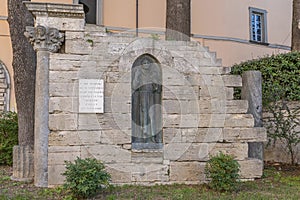 The ancient monument to Jacopone da Todi, in the historic center of Todi, Perugia, Italy