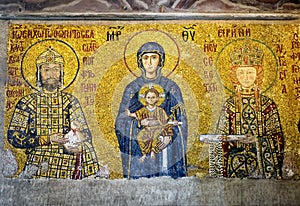 Ancient mosaic in Hagia Sophia, Istanbul, Turkey