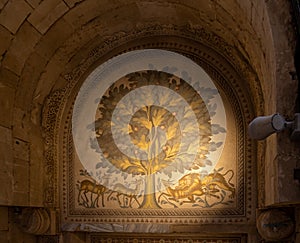 Ancient mosaic in Hisham`s Palace aka Khirbet al Mafjar, an archeological site in Jericho