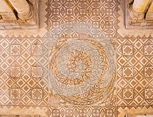 Ancient mosaic in Hisham`s Palace aka Khirbet al Mafjar, an archeological site in Jericho