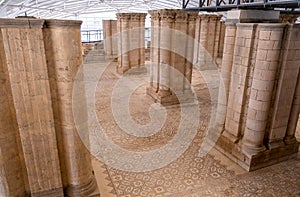 Ancient mosaic in Hisham`s Palace aka Khirbet al Mafjar, an archeological site in Jericho