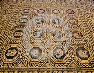 Ancient mosaic tile in Building Z, Pergamum Pergamon Ancient City.This building was built in the Hellenistic Period. 2nd century