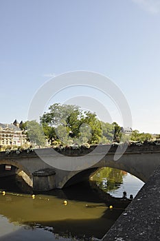 Moyen Pont Bridge view over Moselle river in Old Town of Metz City of France photo