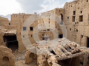 Ancient mud brick houses ruins in Al Hamra, Oman