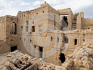 Ancient mud brick houses ruins in Al Hamra, Oman