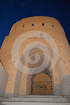 An ancient mud bricks wall in Narin Castle is a brick castle in Meybod, Iran.