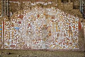 Ancient Mural at Huaca de la Luna archaeological site - Trujillo, Peru