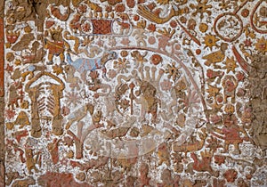 Ancient Mural at Huaca de la Luna archaeological site - Trujillo, Peru