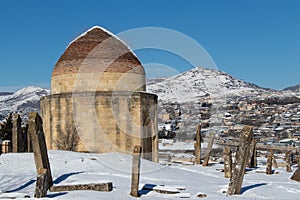 Ancient muslim graveyard. Ancient historical mausoleums complex of the 16th century. Shamakhi, Azerbaijan.