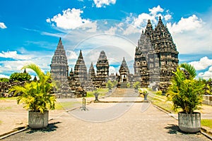 Ancient mystical old Hindu Prambanan temple near Yogyakarta, Java island Indonesia