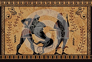 Ancient myth sceen,Hercules heroic deed,Ancient warrior and monster,