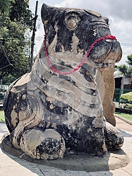 Ancient Nandhi sculpture at kailasanathar temple in Kancheepuram, Tamil Nadu
