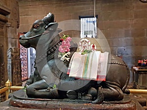 Ancient nandi statue in the Ramana Ashram in Tiruvanamalai India