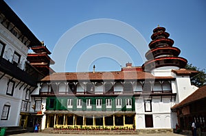 Ancient nepalese architecture building and antique old ruins nepali Nasal Chok Hanuman Dhoka Royal Palace at Basantapur Katmandu