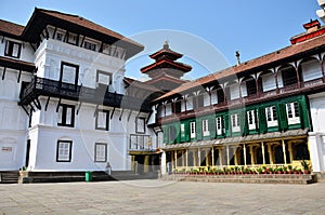 Ancient nepalese architecture building and antique old ruins nepali Nasal Chok Hanuman Dhoka Royal Palace at Basantapur Katmandu