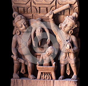 Ancient Nepalese wooden carving in Patan, Nepal