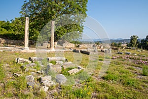 ancient Nikopolis in preveza greece paleochristian church in the castle of Nikolopils culumns mosaics photo