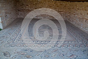 ancient Nikopolis in preveza greece paleochristian church in the castle of Nikolopils culumns mosaics photo
