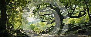 Ancient oak tree in summer forest generated by AI