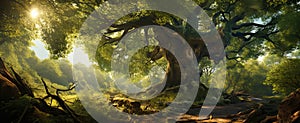 Ancient oak tree in summer forest generated by AI