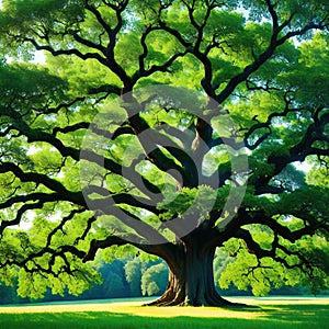 Ancient oak tree in summer illustration