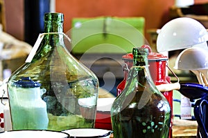 Ancient object of bottles and Vitreous enamel cass photo