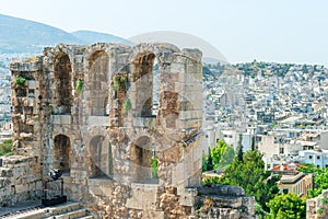 Ancient Odeon of Herodes Atticus in Athens, Greece on Acropolis