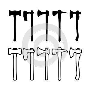 Ancient old axes monochrome set. Vector illustration.