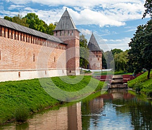 Ancient old castle wall of Kremlin in Smolensk, Russia