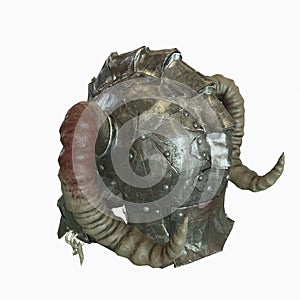 Ancient old helmet with horns 3D illustration