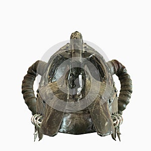 Ancient old helmet with horns 3D illustration