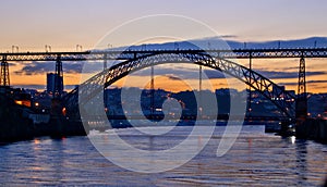 Ancient old iron train bridge in Oporto