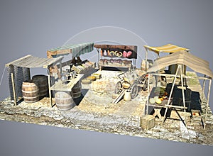 Ancient old marketplace 3D illustration