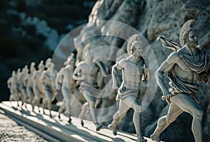 Ancient Olympic statues running as athletes